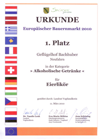 Urkunde Europäischer Bauernmarkt 2010